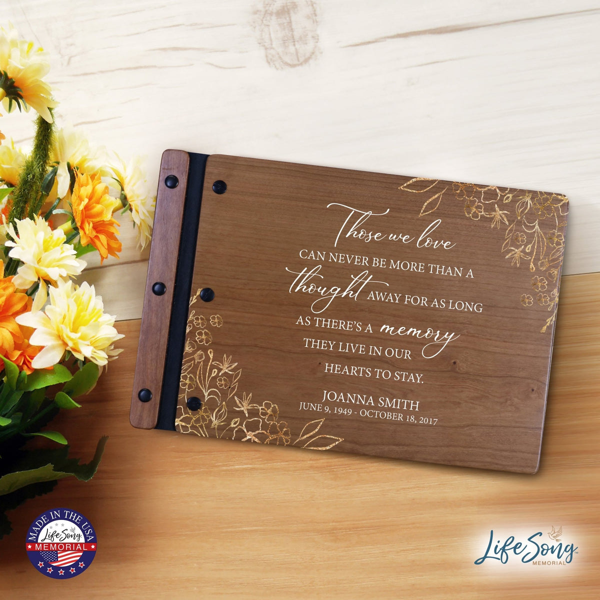 Personalized Medium Wooden Memorial Guestbook 12.375x8.5 - Those We Love (Cherry) - LifeSong Milestones