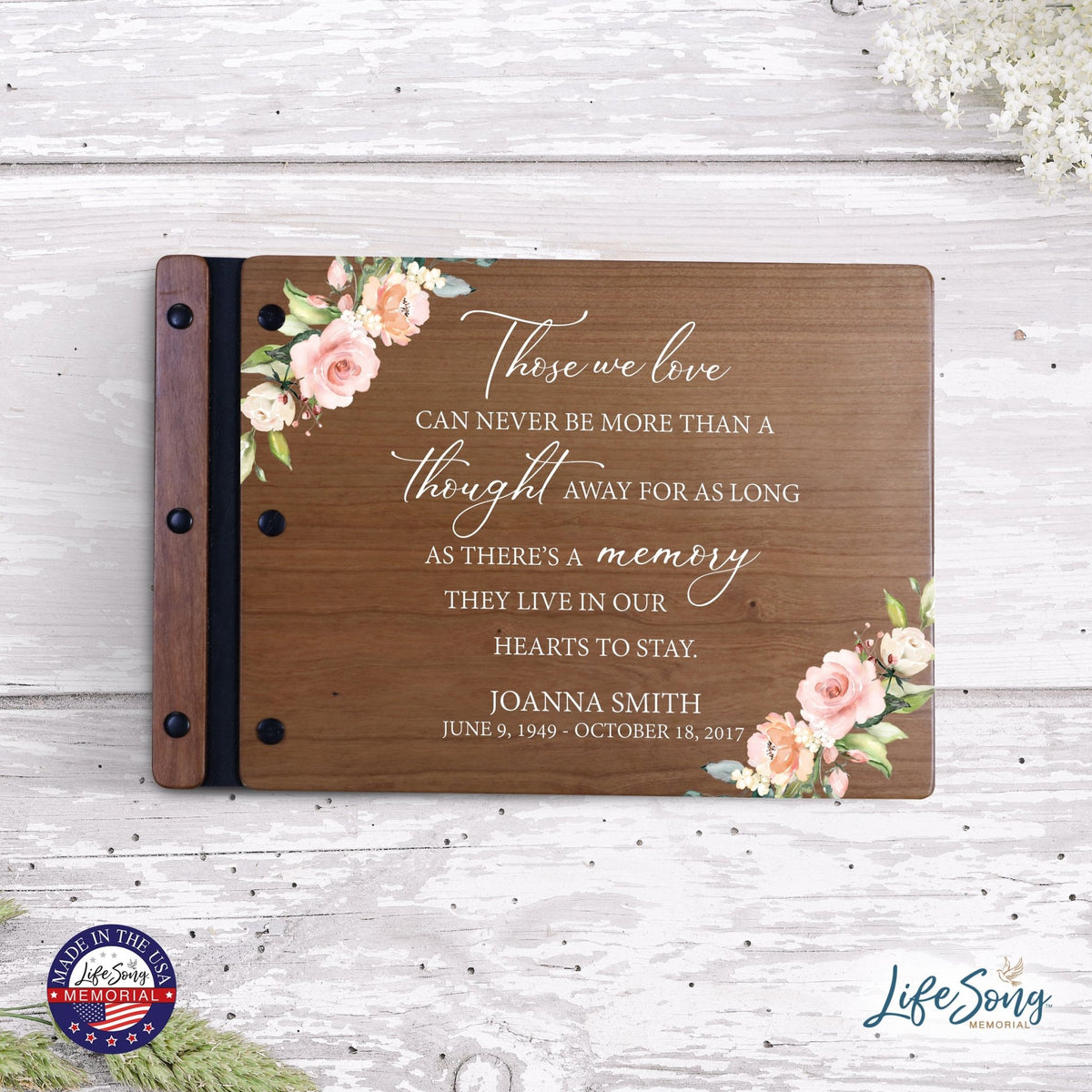 Personalized Medium Wooden Memorial Guestbook 12.375x8.5 - Those We Love (Cherry) - LifeSong Milestones