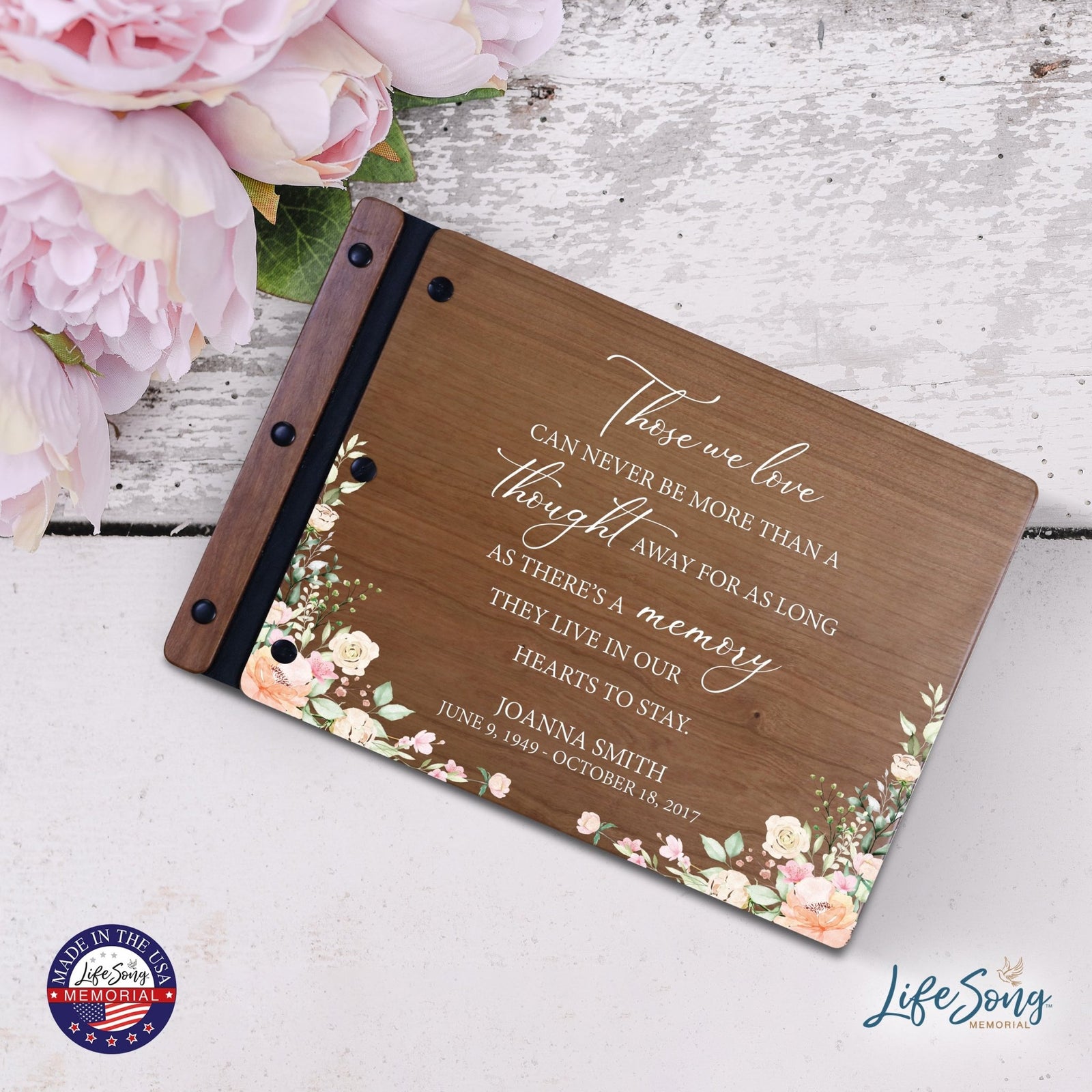 Personalized Medium Wooden Memorial Guestbook 12.375x8.5 - Those We Love (Cherry) - LifeSong Milestones