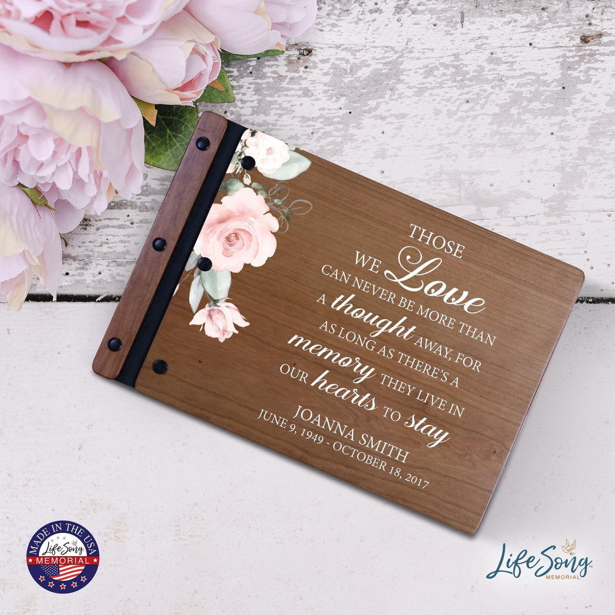 Personalized Medium Wooden Memorial Guestbook 12.375x8.5 - Those We Love (Cherry) - LifeSong Milestones
