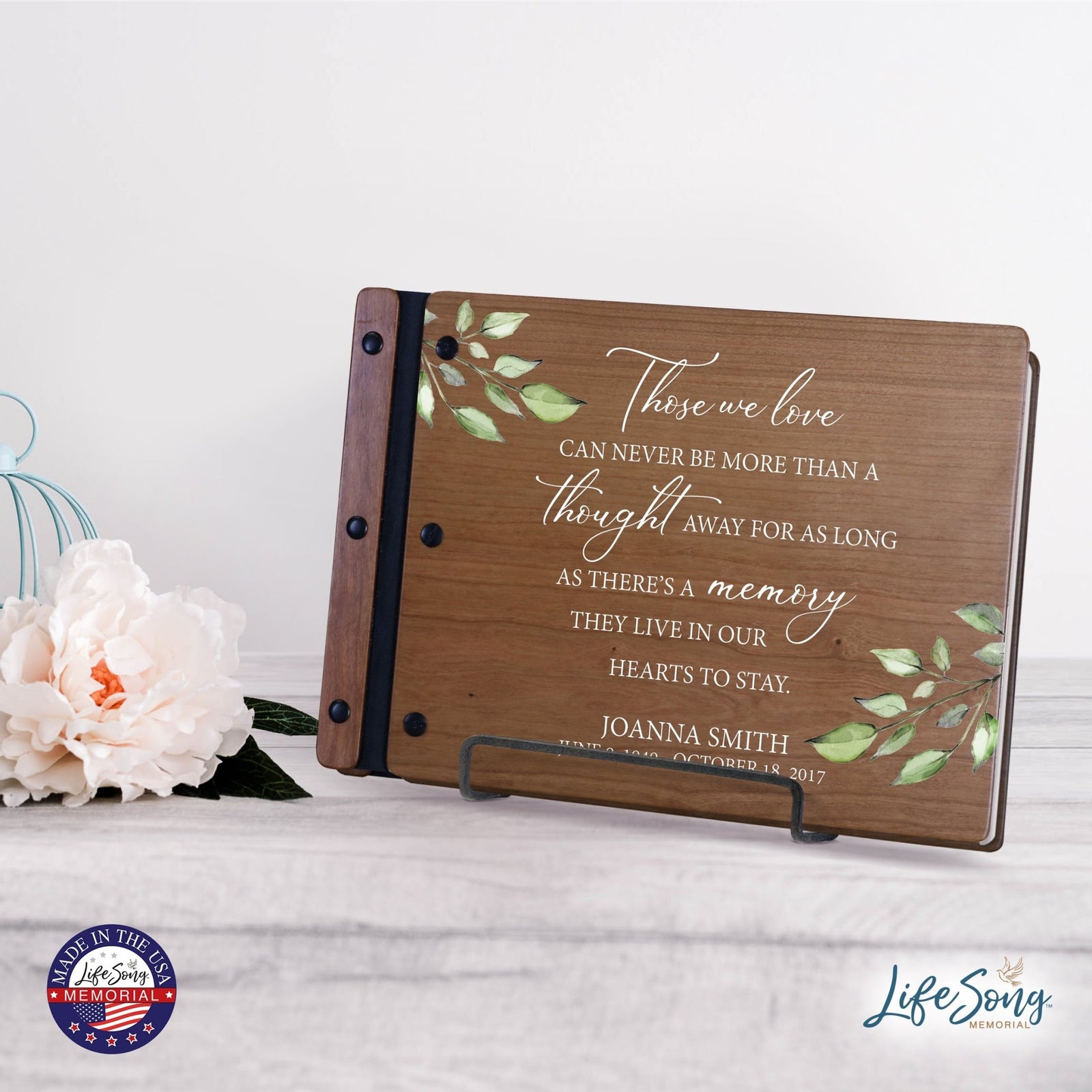 Personalized Medium Wooden Memorial Guestbook 12.375x8.5 - Those We Love (Cherry) - LifeSong Milestones