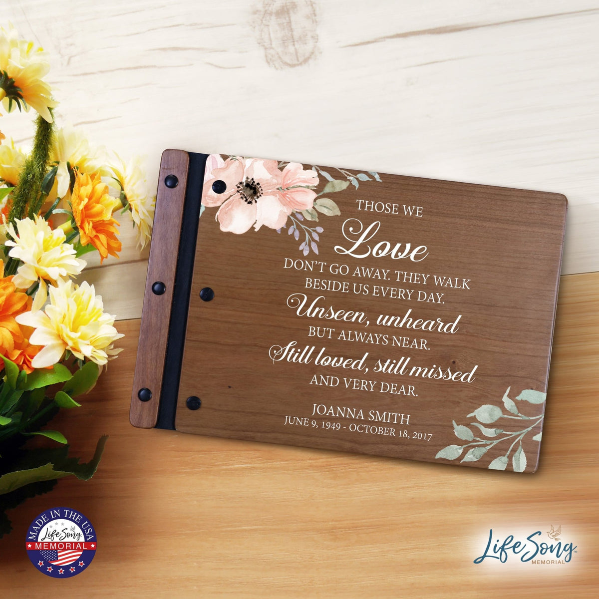 Personalized Medium Wooden Memorial Guestbook 12.375x8.5 - Those We Love (Cherry) - LifeSong Milestones