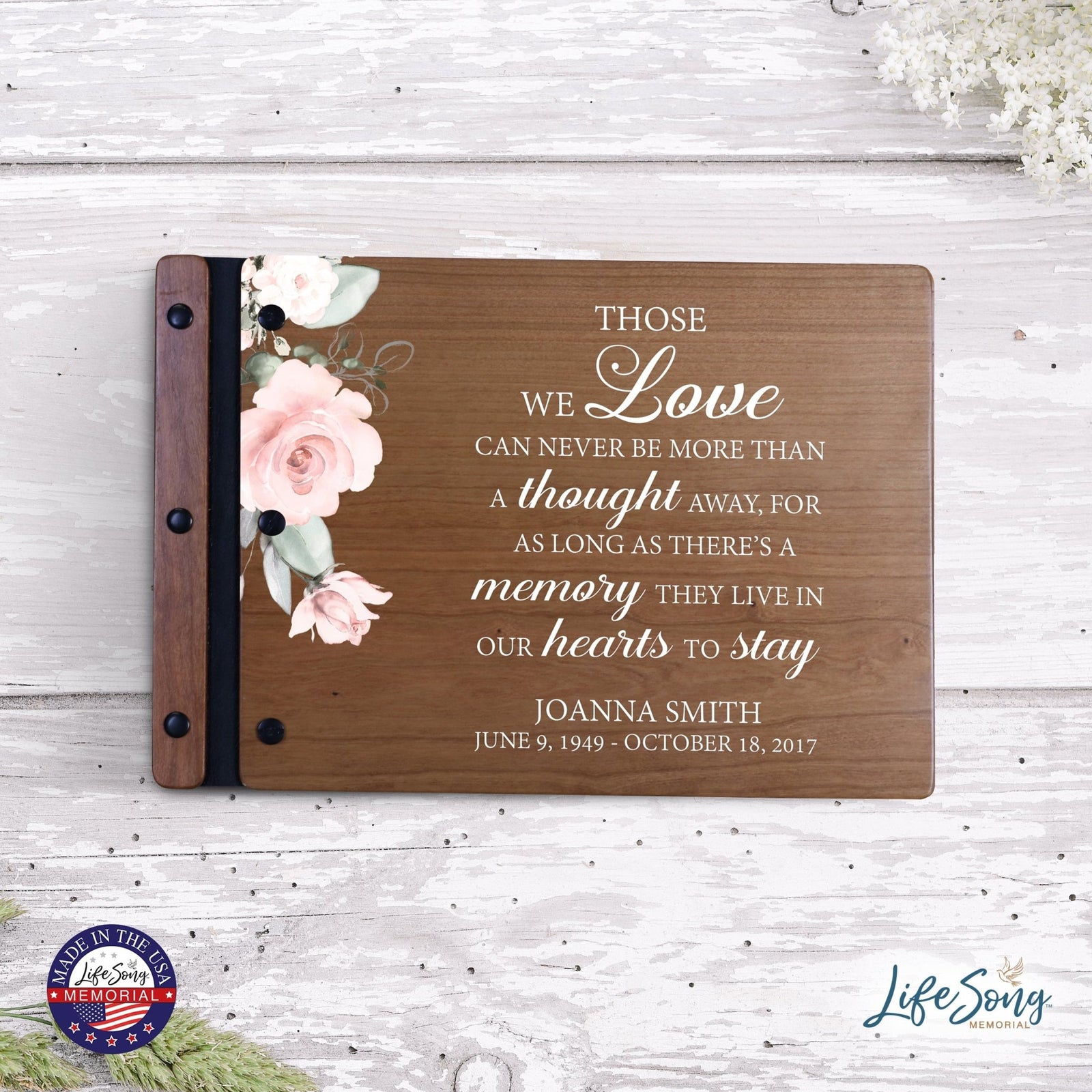 Personalized Medium Wooden Memorial Guestbook 12.375x8.5 - Those We Love (Cherry) - LifeSong Milestones
