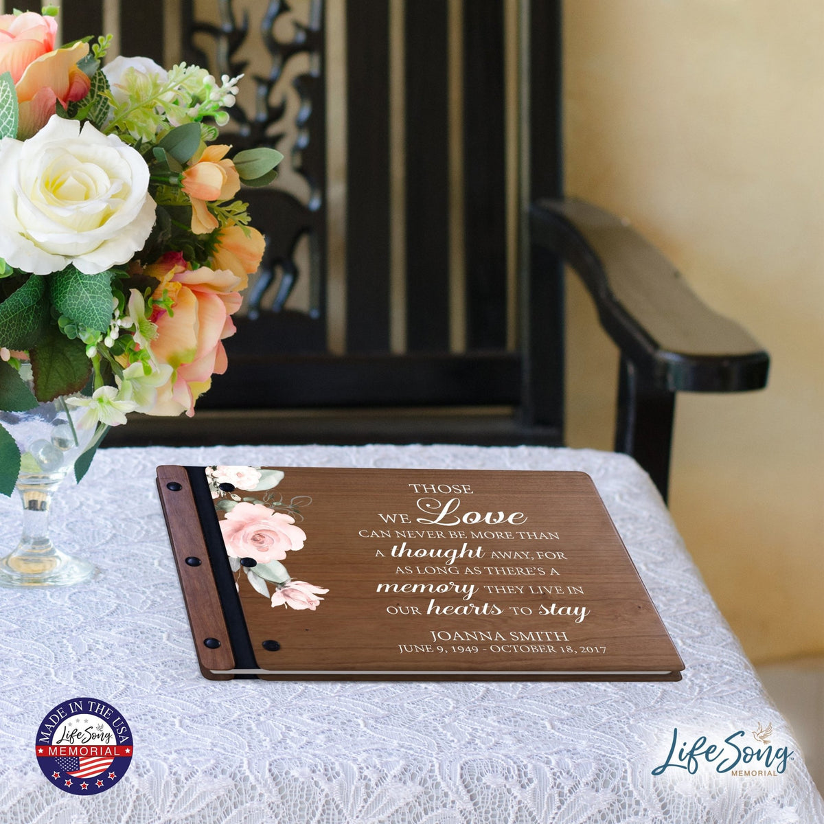 Personalized Medium Wooden Memorial Guestbook 12.375x8.5 - Those We Love (Cherry) - LifeSong Milestones