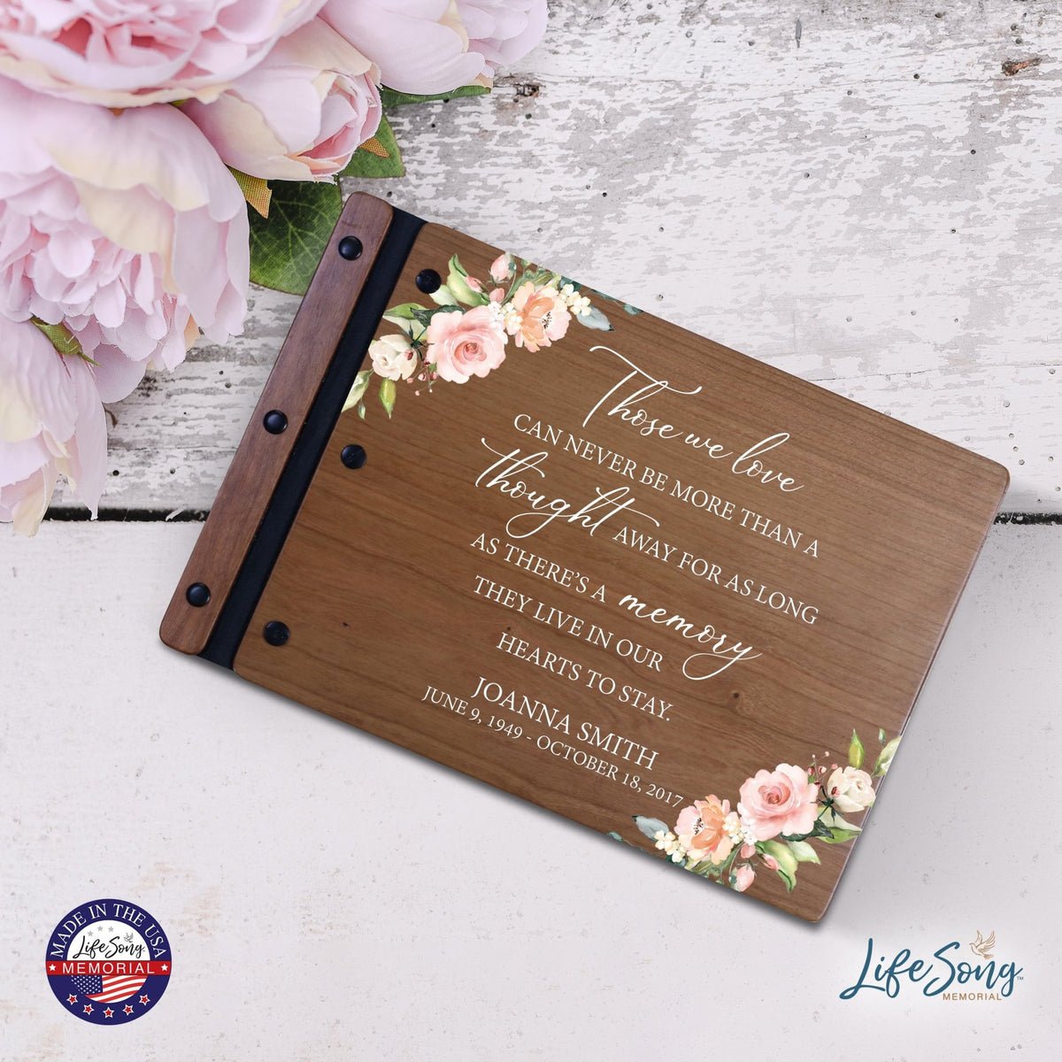 Personalized Medium Wooden Memorial Guestbook 12.375x8.5 - Those We Love (Cherry) - LifeSong Milestones