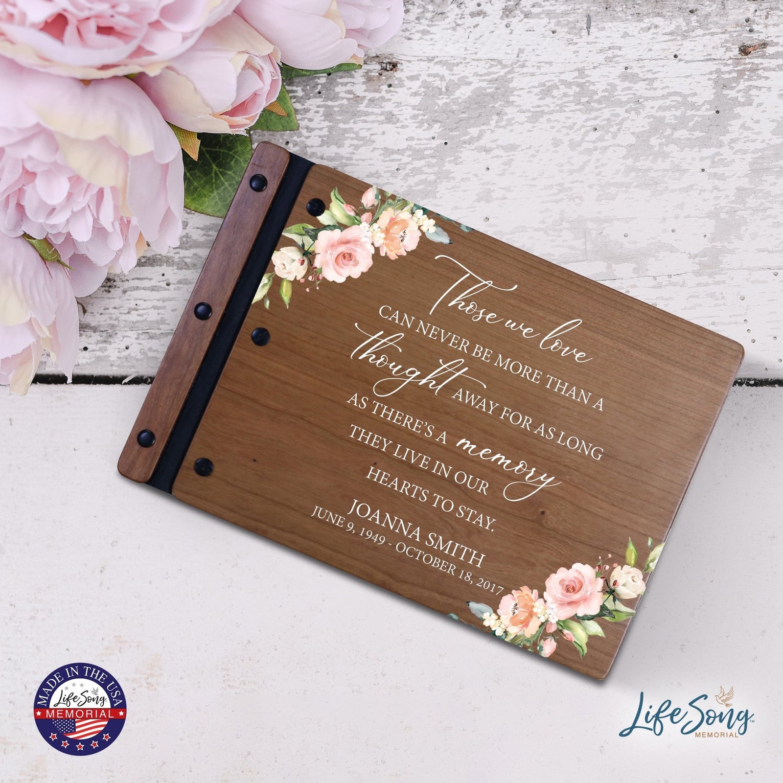 Personalized Medium Wooden Memorial Guestbook 12.375x8.5 - Those We Love (Cherry) - LifeSong Milestones