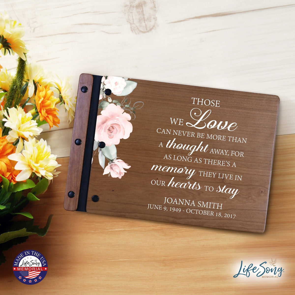 Personalized Medium Wooden Memorial Guestbook 12.375x8.5 - Those We Love (Cherry) - LifeSong Milestones
