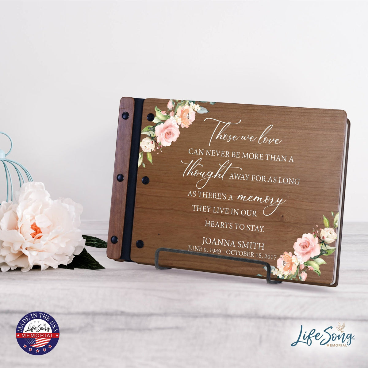 Personalized Medium Wooden Memorial Guestbook 12.375x8.5 - Those We Love (Cherry) - LifeSong Milestones