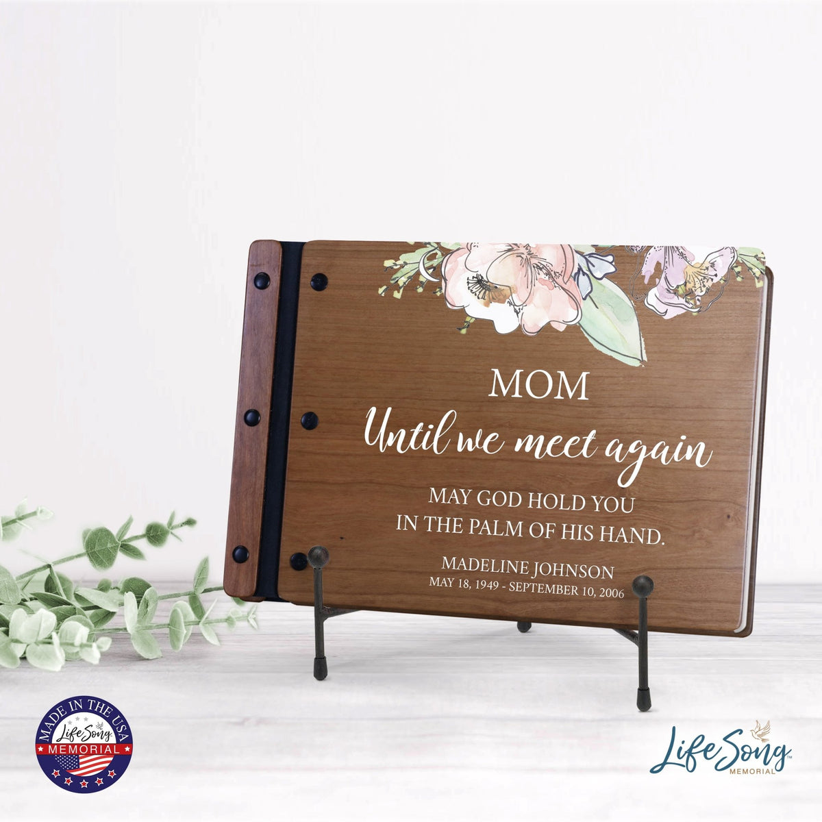Personalized Medium Wooden Memorial Guestbook 12.375x8.5 - Until We Meet Again (Cherry) - LifeSong Milestones