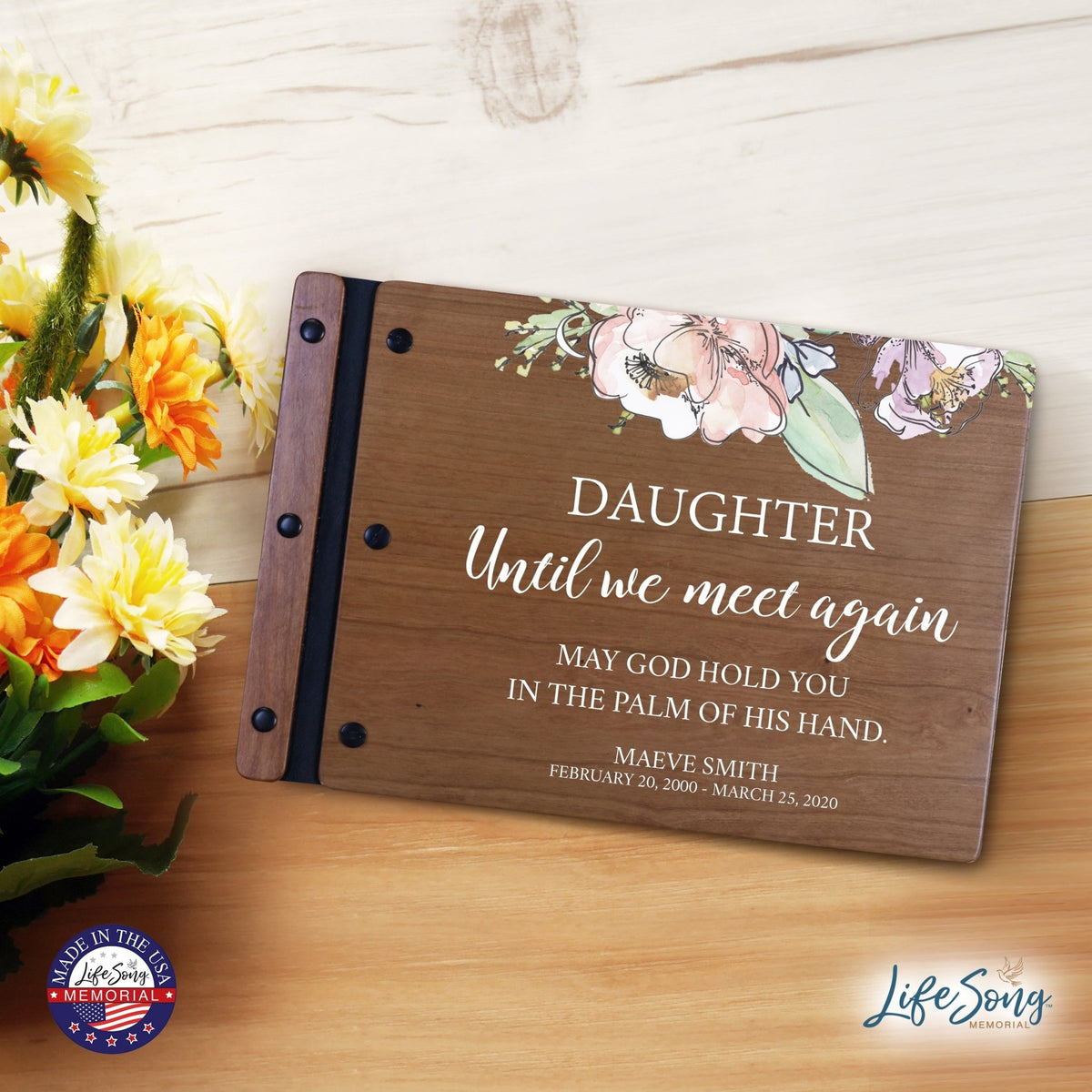 Personalized Medium Wooden Memorial Guestbook 12.375x8.5 - Until We Meet Again (Cherry) - LifeSong Milestones