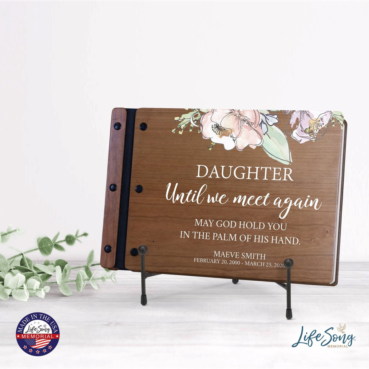 Personalized Medium Wooden Memorial Guestbook 12.375x8.5 - Until We Meet Again (Cherry) - LifeSong Milestones