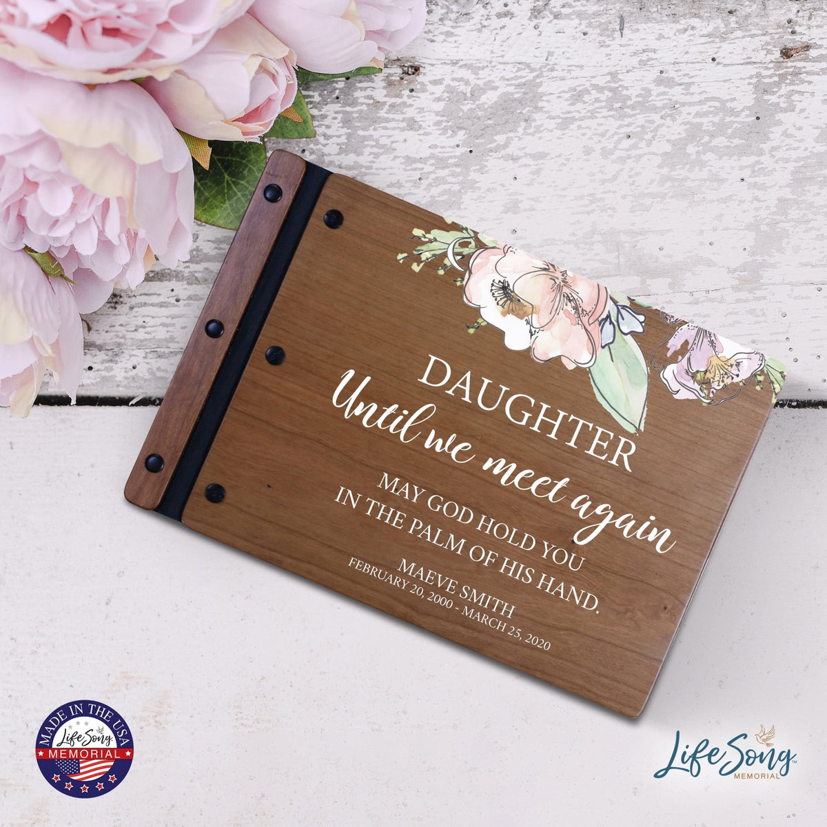 Personalized Medium Wooden Memorial Guestbook 12.375x8.5 - Until We Meet Again (Cherry) - LifeSong Milestones