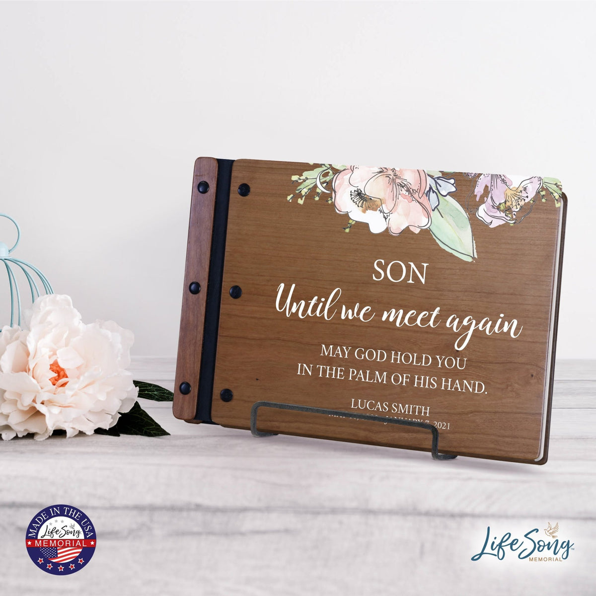 Personalized Medium Wooden Memorial Guestbook 12.375x8.5 - Until We Meet Again (Cherry) - LifeSong Milestones