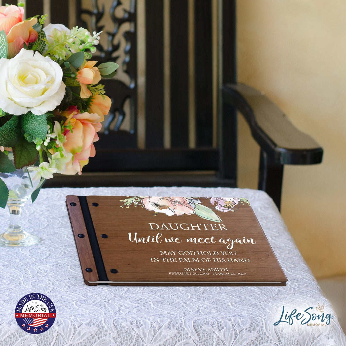 Personalized Medium Wooden Memorial Guestbook 12.375x8.5 - Until We Meet Again (Cherry) - LifeSong Milestones