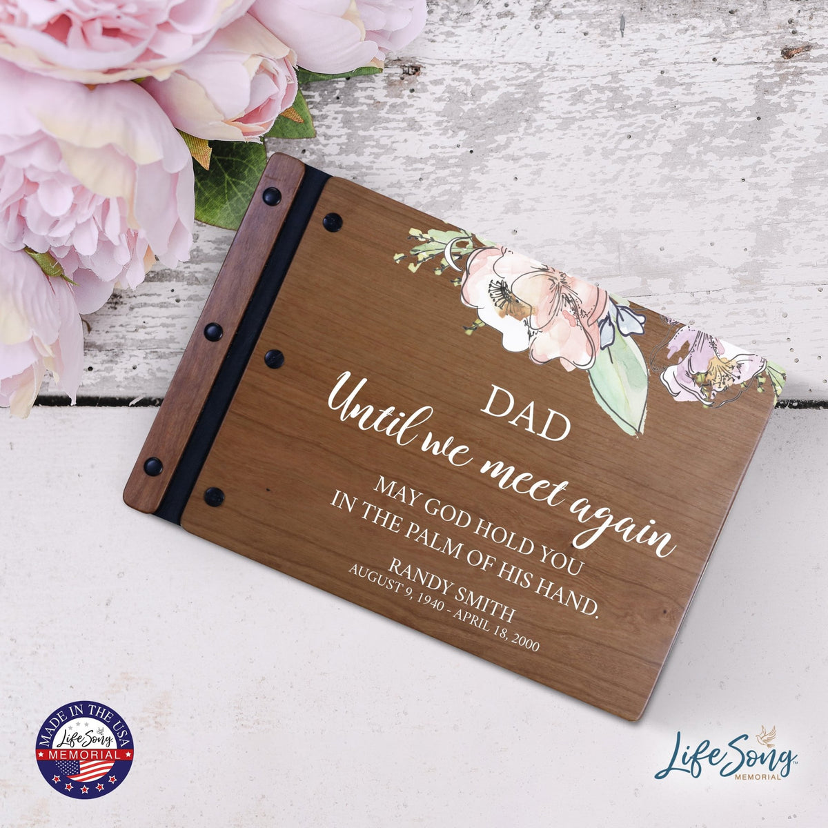 Personalized Medium Wooden Memorial Guestbook 12.375x8.5 - Until We Meet Again (Cherry) - LifeSong Milestones