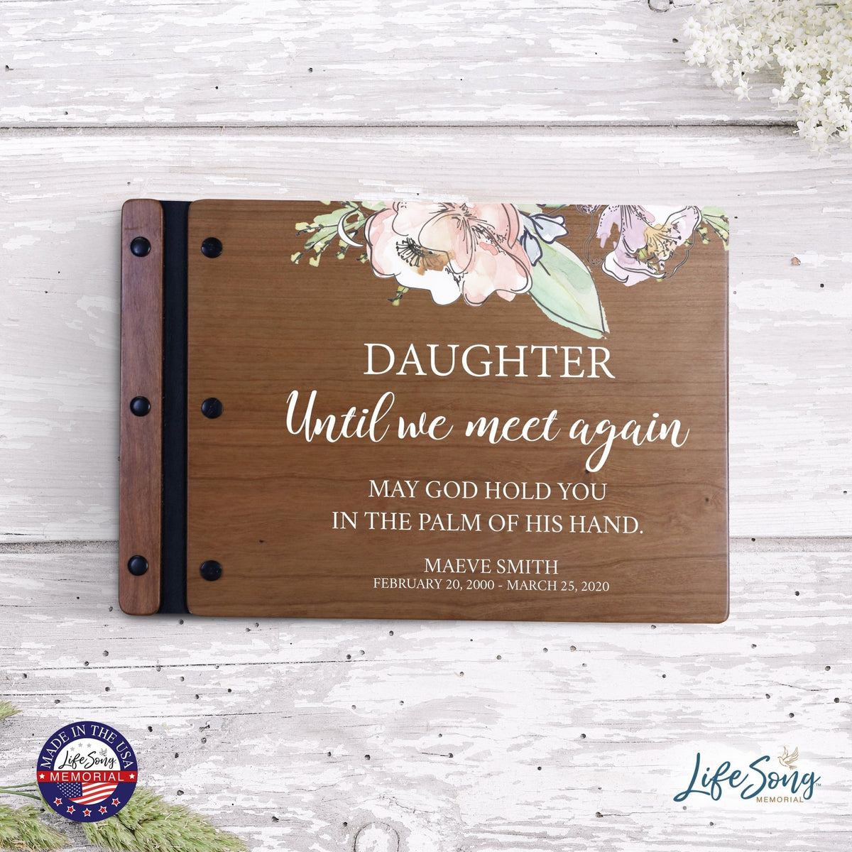 Personalized Medium Wooden Memorial Guestbook 12.375x8.5 - Until We Meet Again (Cherry) - LifeSong Milestones