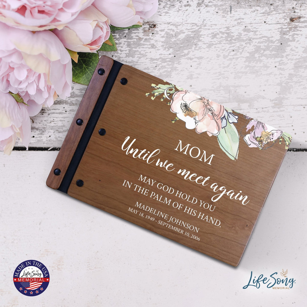 Personalized Medium Wooden Memorial Guestbook 12.375x8.5 - Until We Meet Again (Cherry) - LifeSong Milestones