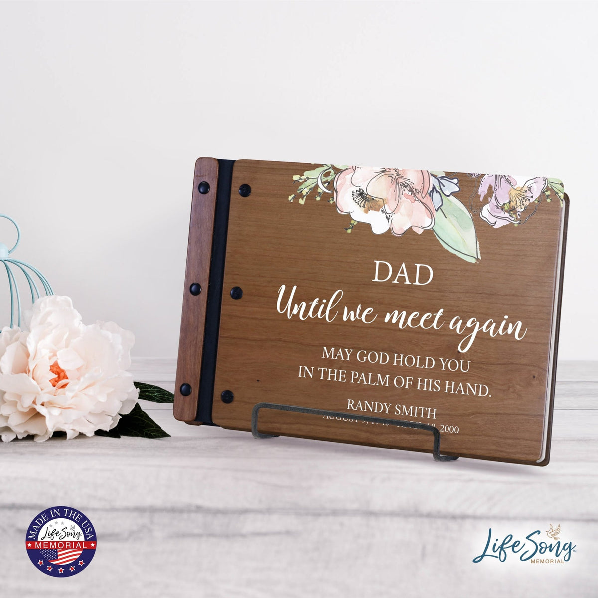 Personalized Medium Wooden Memorial Guestbook 12.375x8.5 - Until We Meet Again (Cherry) - LifeSong Milestones