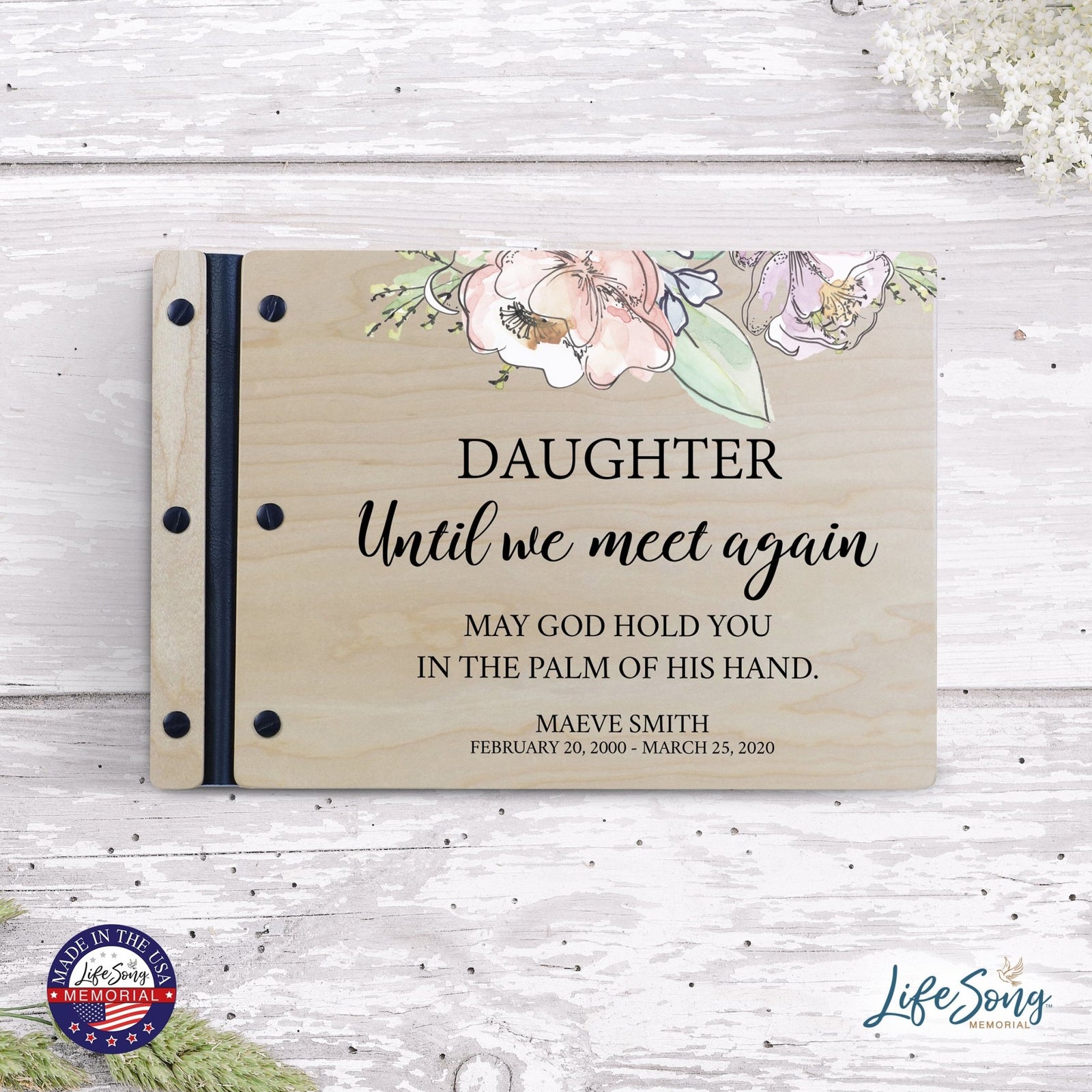 Personalized Medium Wooden Memorial Guestbook 12.375x8.5 - Until We Meet Again (Ivory) - LifeSong Milestones