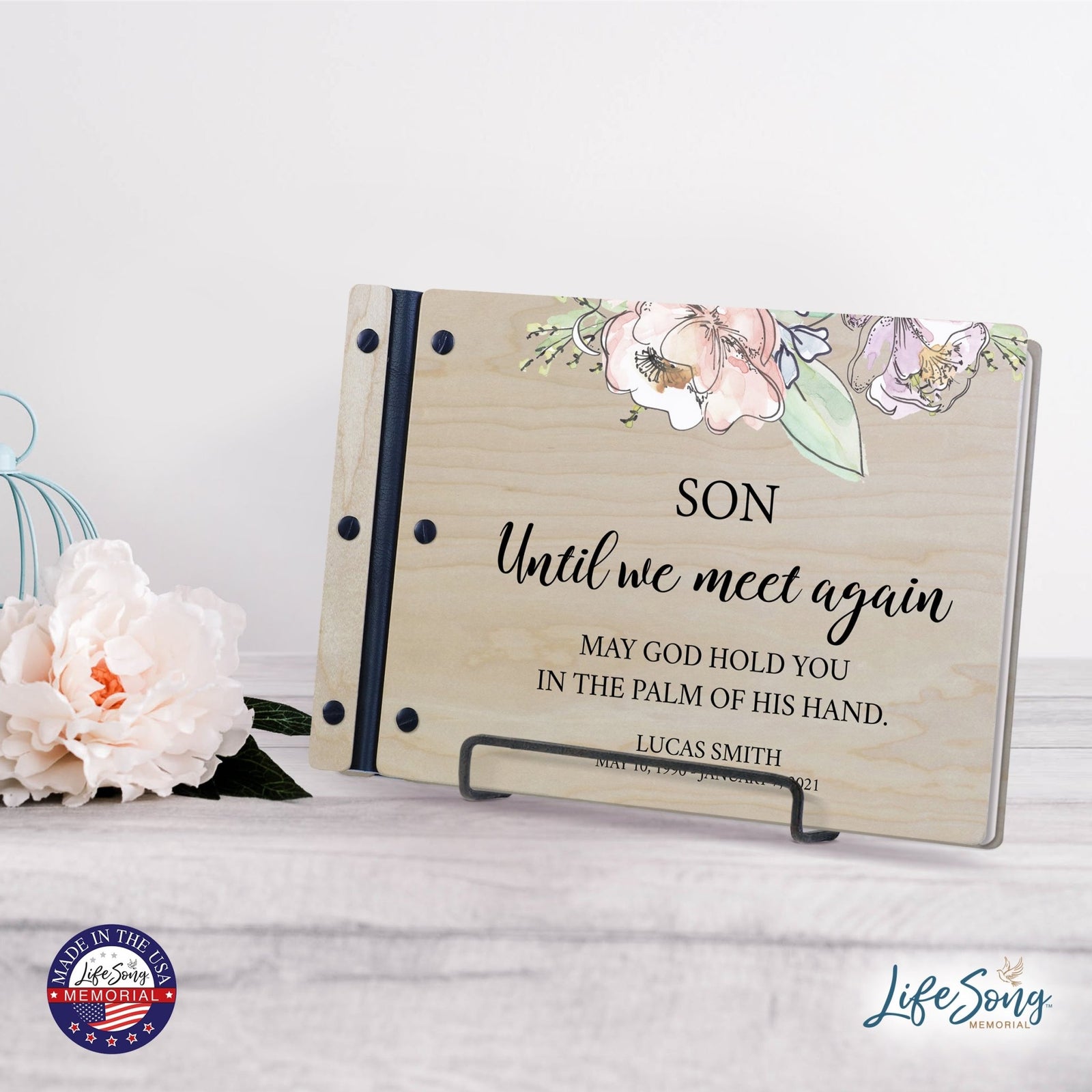 Personalized Medium Wooden Memorial Guestbook 12.375x8.5 - Until We Meet Again (Ivory) - LifeSong Milestones