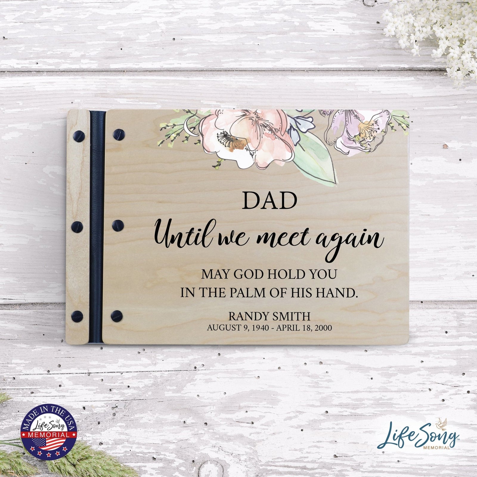 Personalized Medium Wooden Memorial Guestbook 12.375x8.5 - Until We Meet Again (Ivory) - LifeSong Milestones