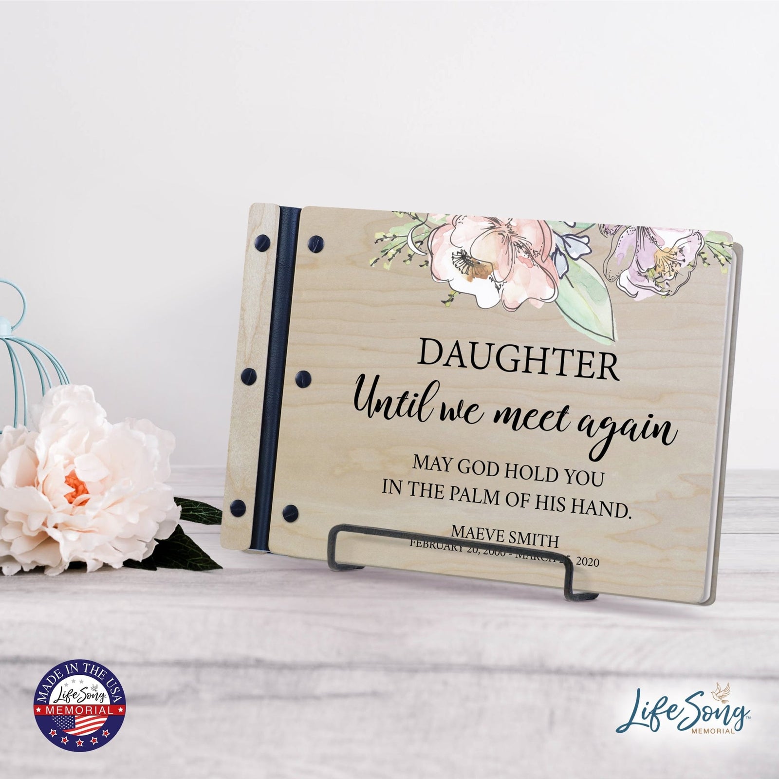 Personalized Medium Wooden Memorial Guestbook 12.375x8.5 - Until We Meet Again (Ivory) - LifeSong Milestones