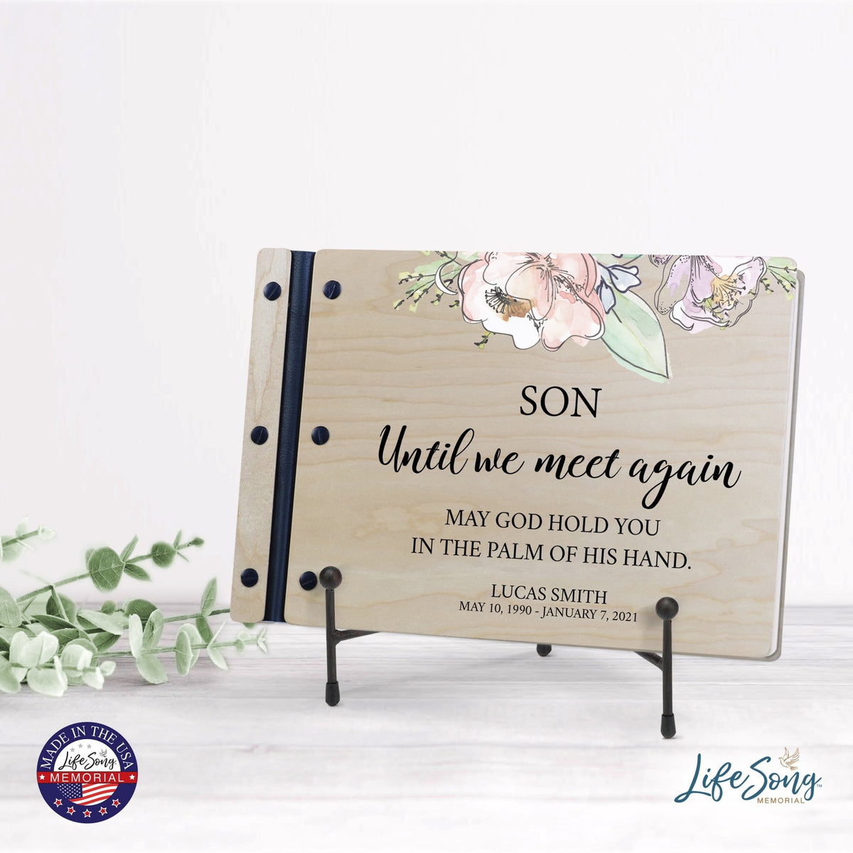 Personalized Medium Wooden Memorial Guestbook 12.375x8.5 - Until We Meet Again (Ivory) - LifeSong Milestones