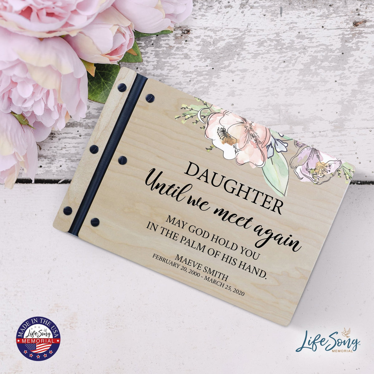 Personalized Medium Wooden Memorial Guestbook 12.375x8.5 - Until We Meet Again (Ivory) - LifeSong Milestones