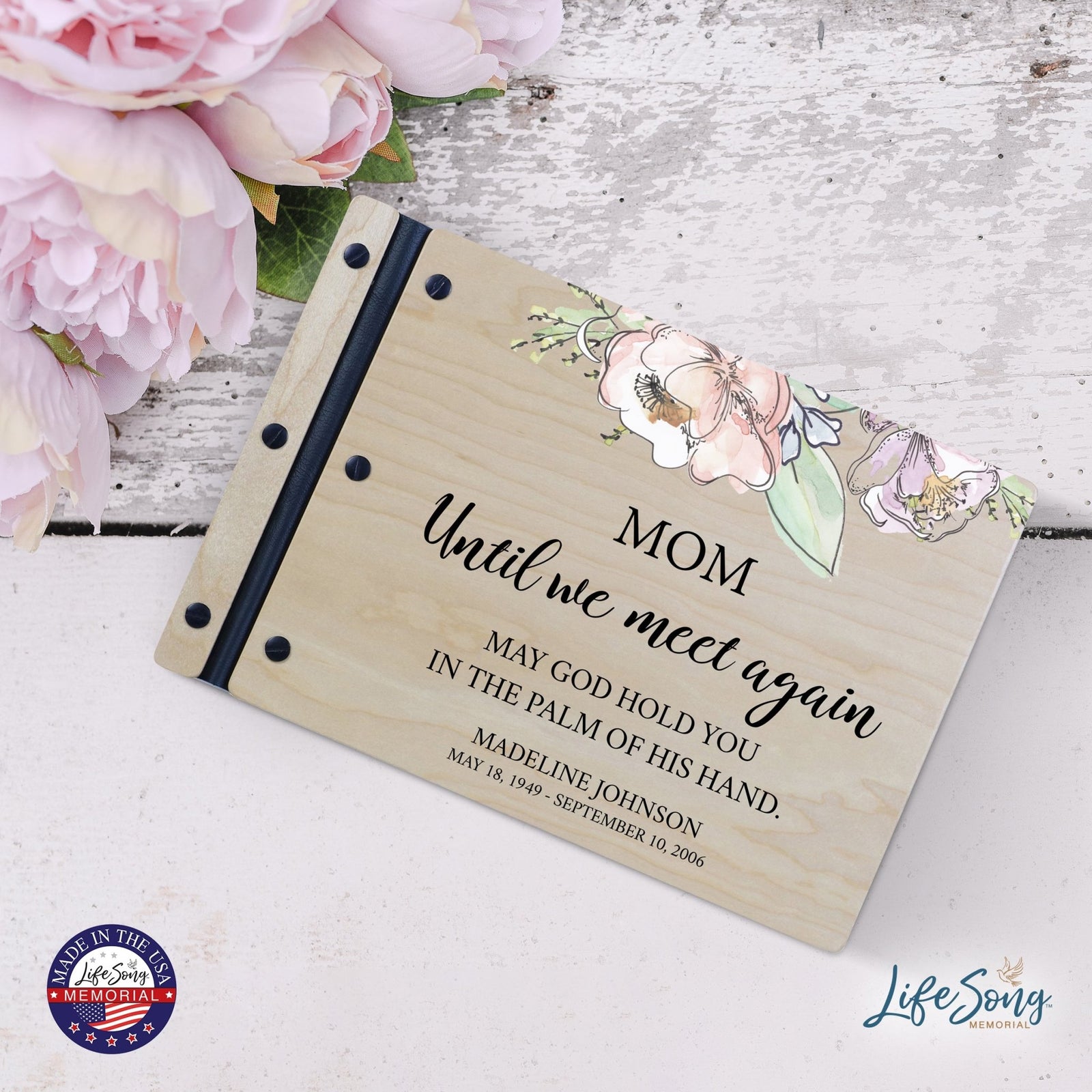 Personalized Medium Wooden Memorial Guestbook 12.375x8.5 - Until We Meet Again (Ivory) - LifeSong Milestones