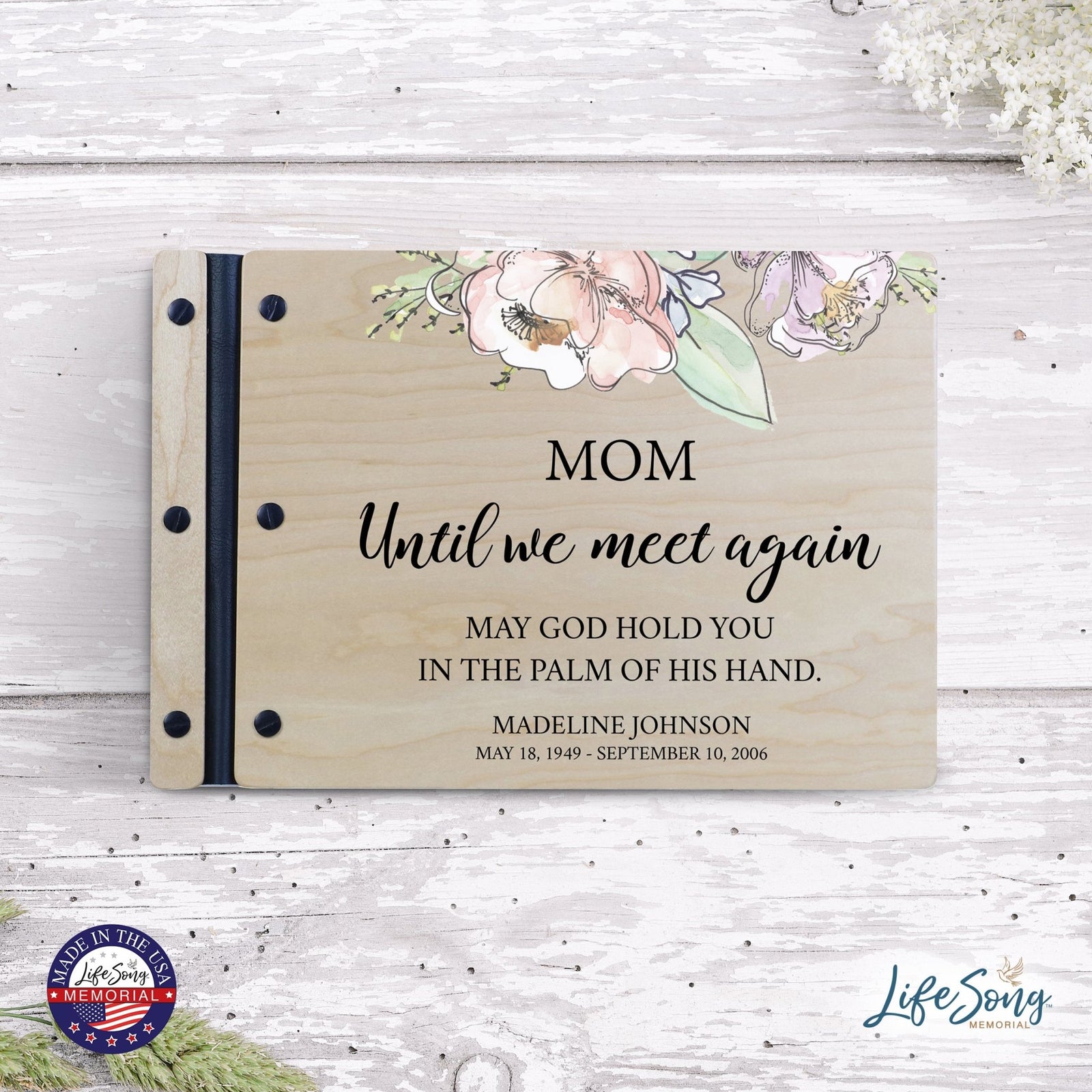 Personalized Medium Wooden Memorial Guestbook 12.375x8.5 - Until We Meet Again (Ivory) - LifeSong Milestones