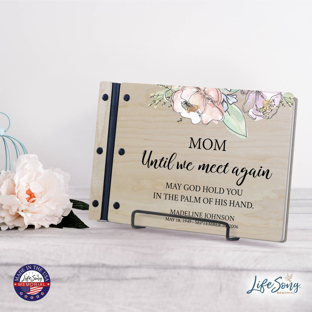 Personalized Medium Wooden Memorial Guestbook 12.375x8.5 - Until We Meet Again (Ivory) - LifeSong Milestones