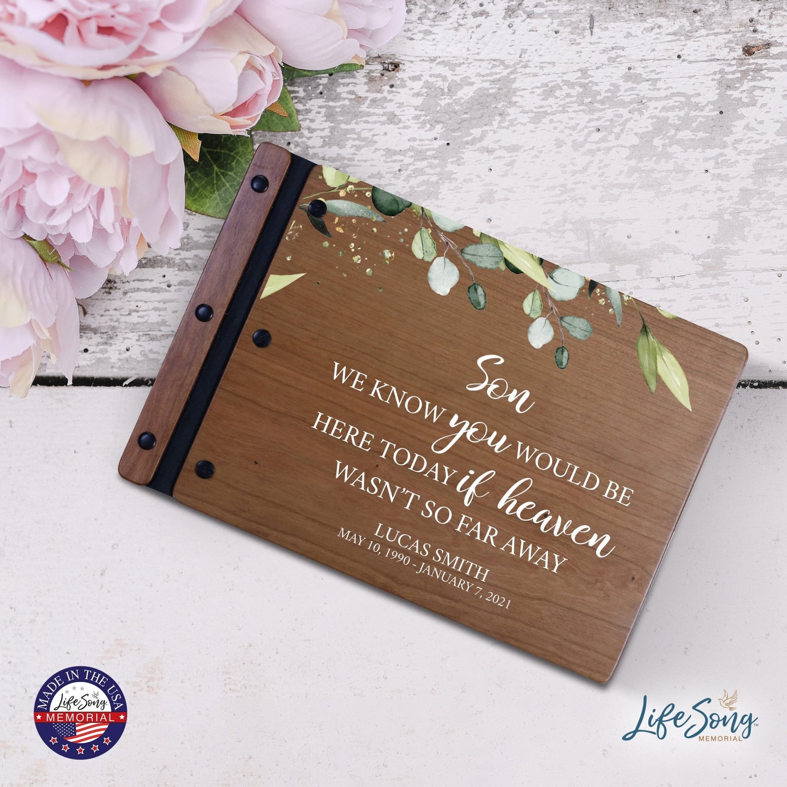 Personalized Medium Wooden Memorial Guestbook 12.375x8.5 - We Know You Would (Cherry) - LifeSong Milestones