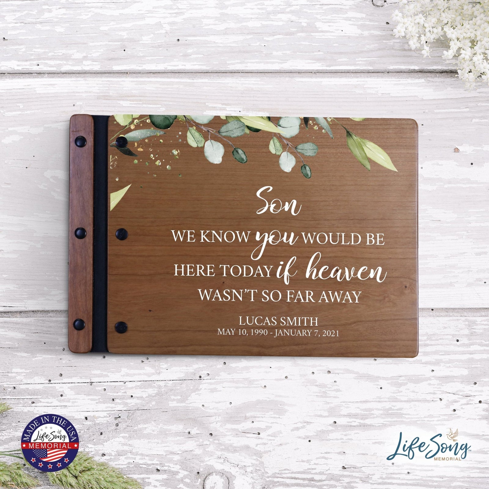 Personalized Medium Wooden Memorial Guestbook 12.375x8.5 - We Know You Would (Cherry) - LifeSong Milestones