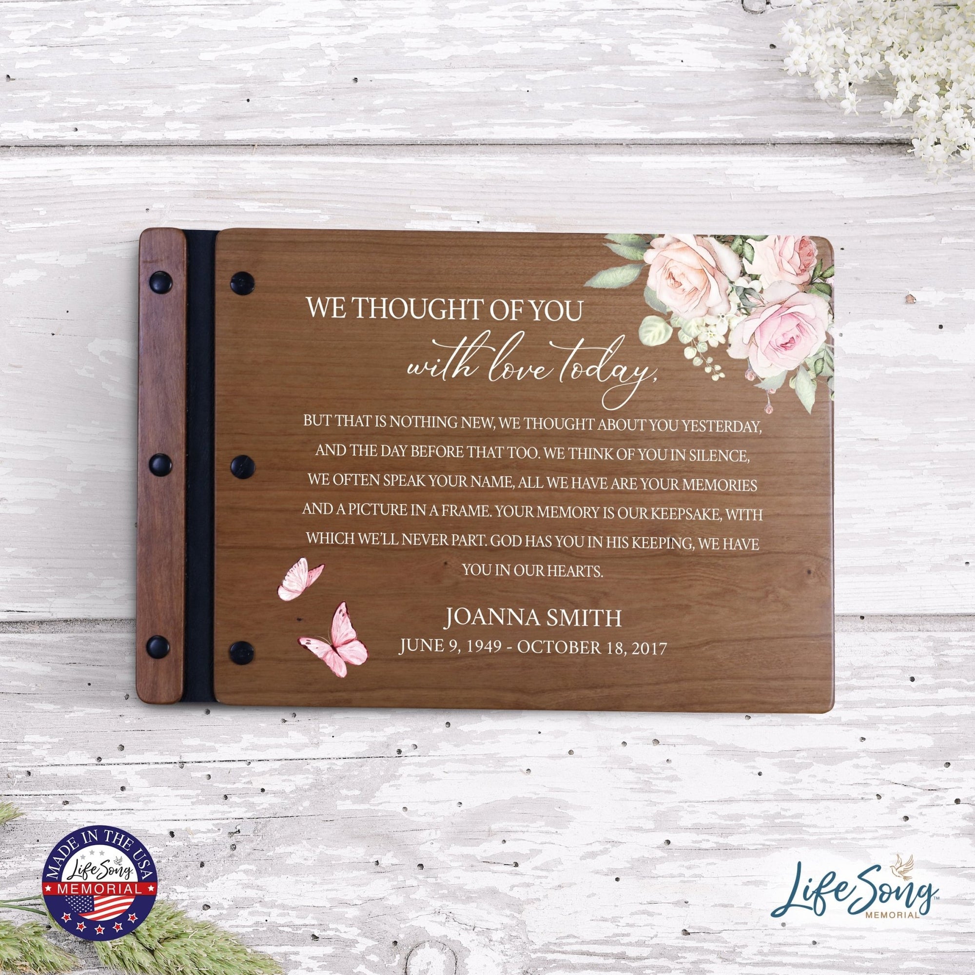 Personalized Medium Wooden Memorial Guestbook 12.375x8.5 - We Thought Of You - LifeSong Milestones