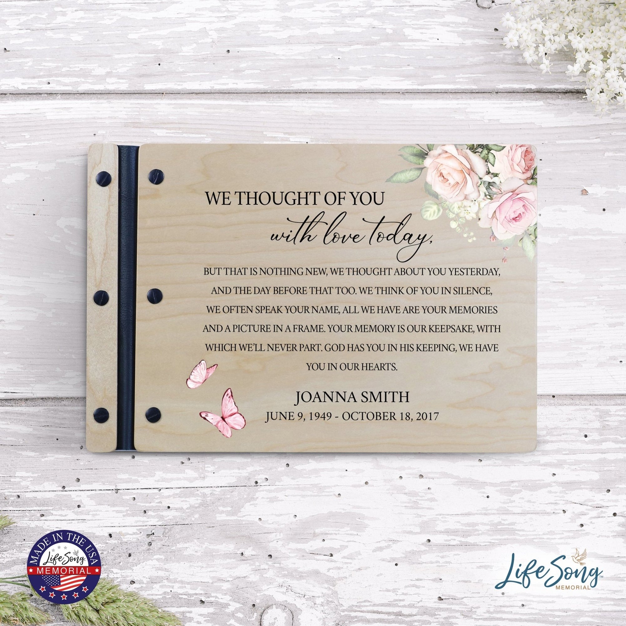 Personalized Medium Wooden Memorial Guestbook 12.375x8.5 - We Thought Of You - LifeSong Milestones