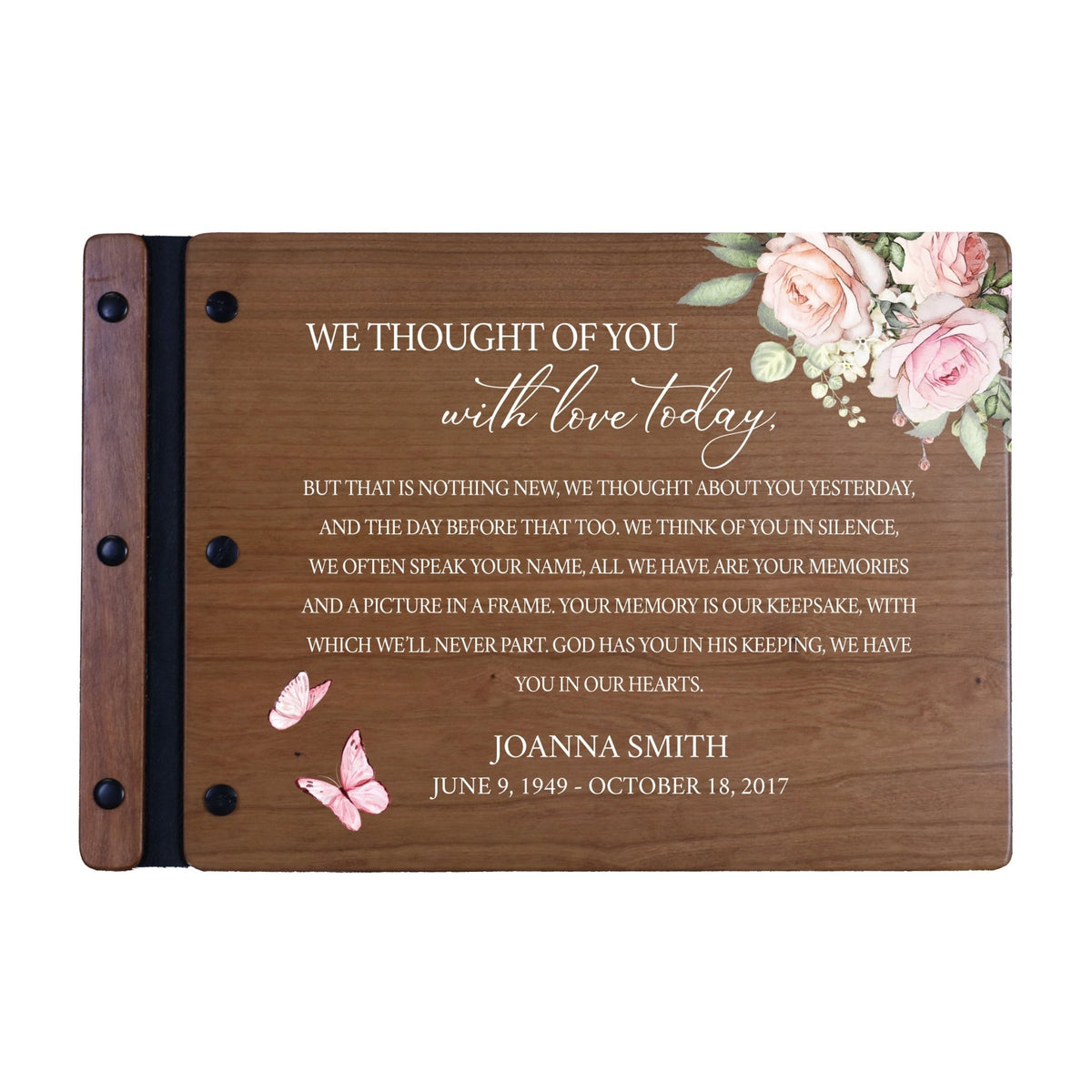 Personalized Medium Wooden Memorial Guestbook 12.375x8.5 - We Thought Of You - LifeSong Milestones