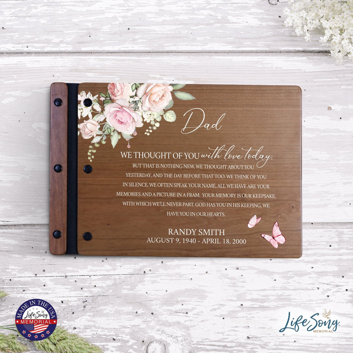Personalized Medium Wooden Memorial Guestbook 12.375x8.5 - We Thought Of You (Cherry) - LifeSong Milestones