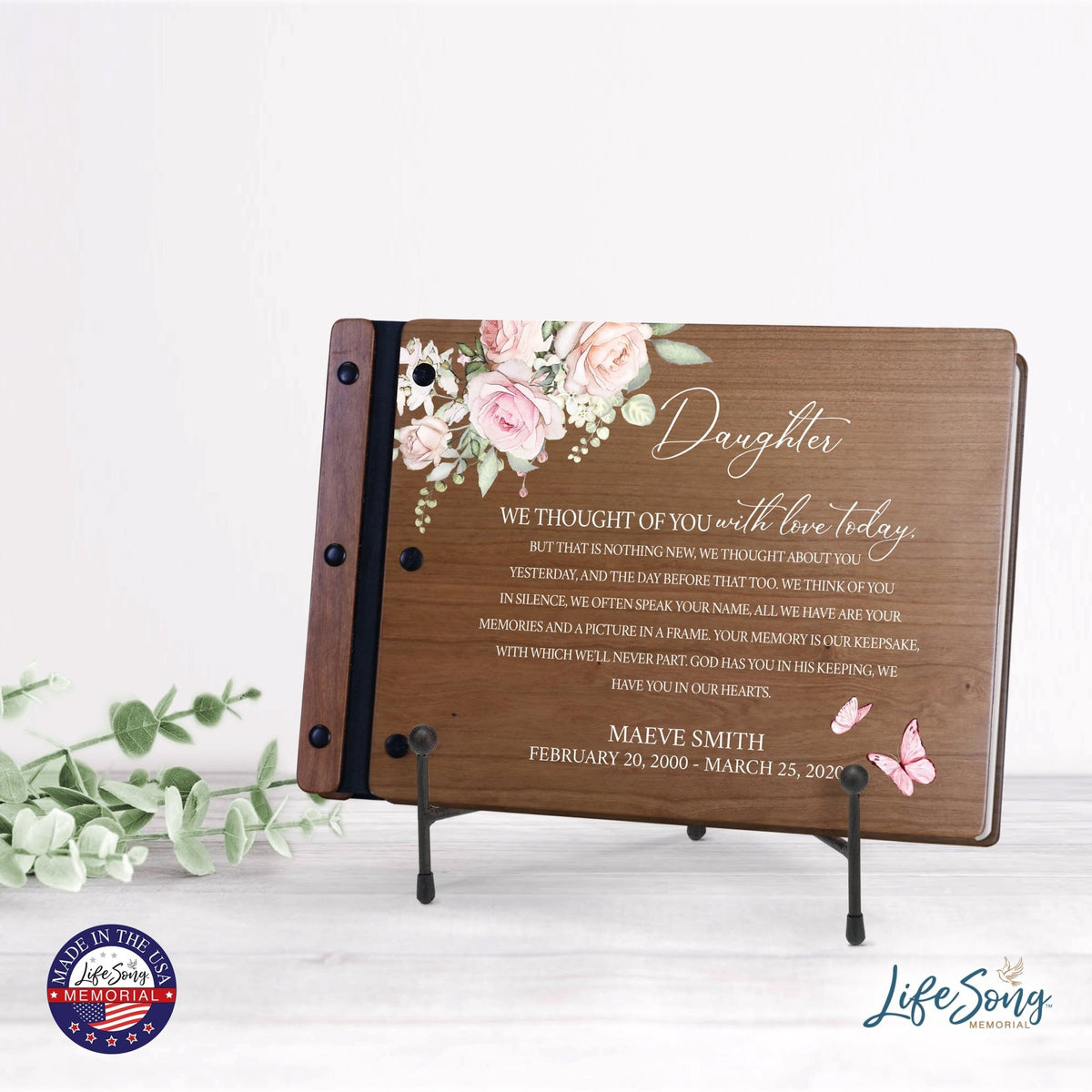 Personalized Medium Wooden Memorial Guestbook 12.375x8.5 - We Thought Of You (Cherry) - LifeSong Milestones