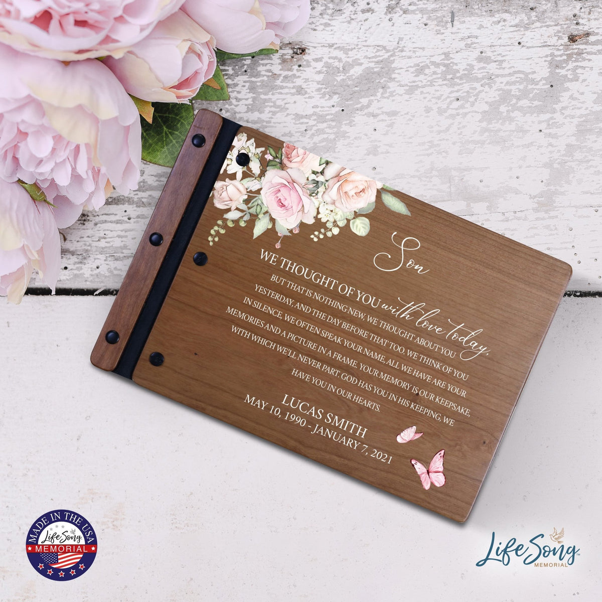 Personalized Medium Wooden Memorial Guestbook 12.375x8.5 - We Thought Of You (Cherry) - LifeSong Milestones