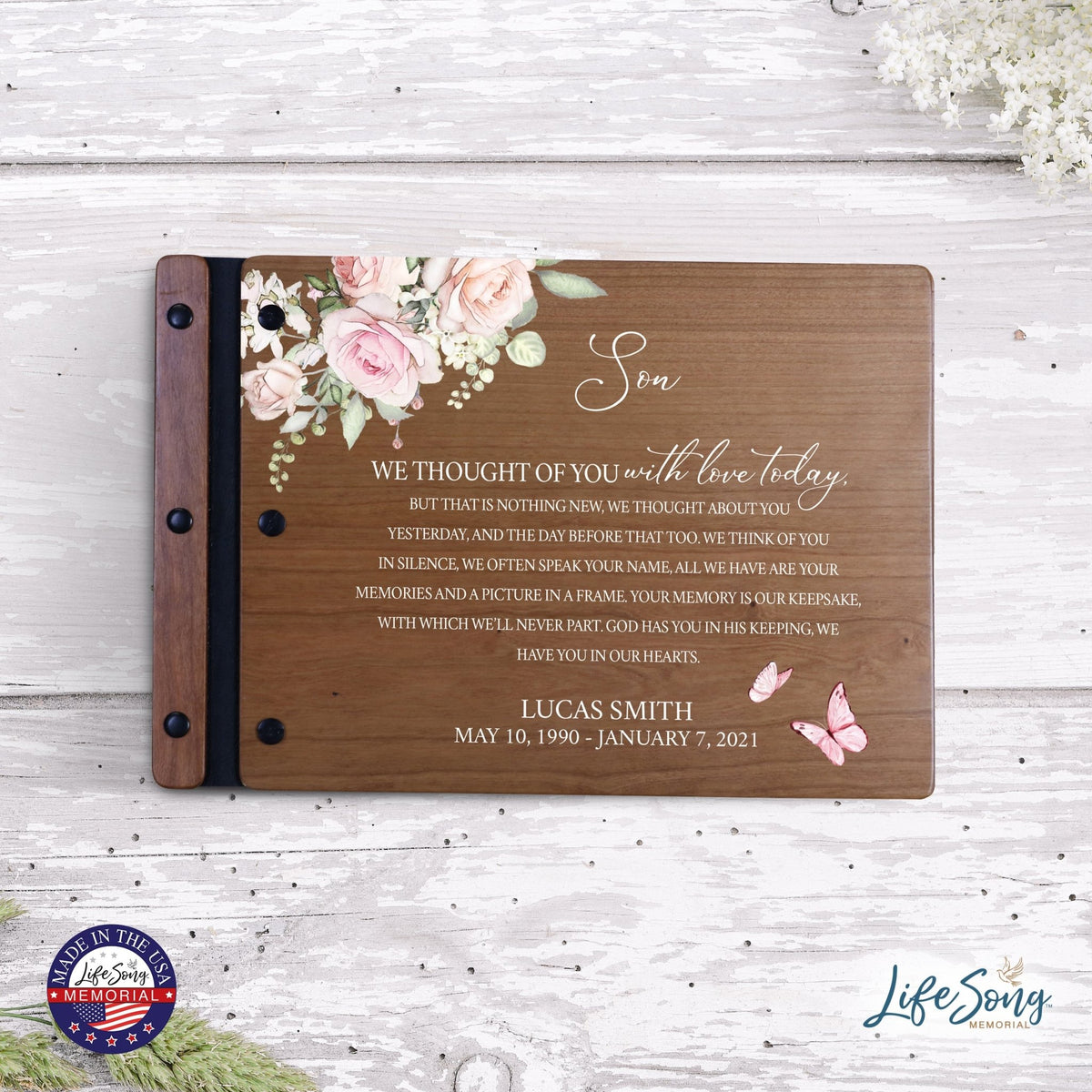 Personalized Medium Wooden Memorial Guestbook 12.375x8.5 - We Thought Of You (Cherry) - LifeSong Milestones