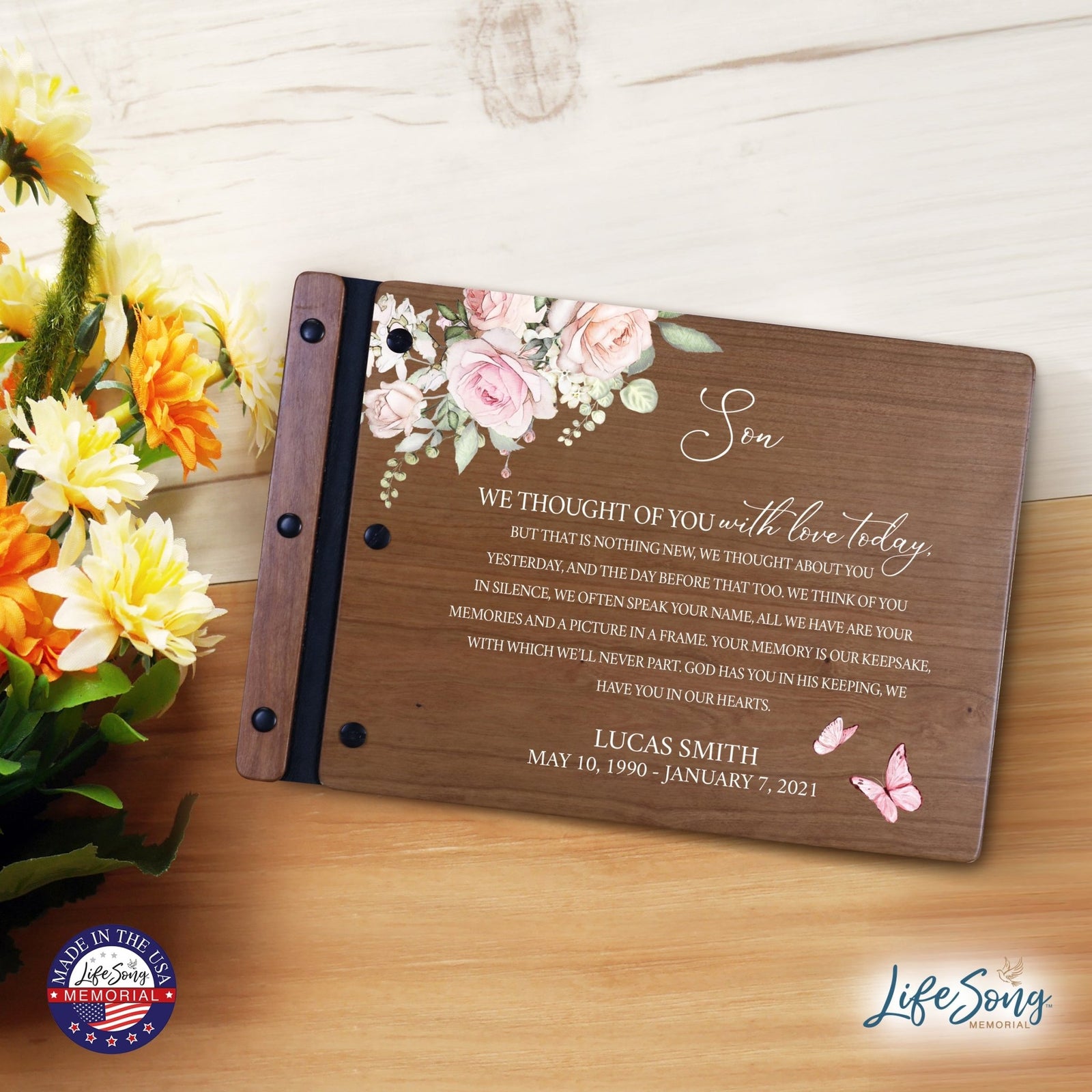Personalized Medium Wooden Memorial Guestbook 12.375x8.5 - We Thought Of You (Cherry) - LifeSong Milestones