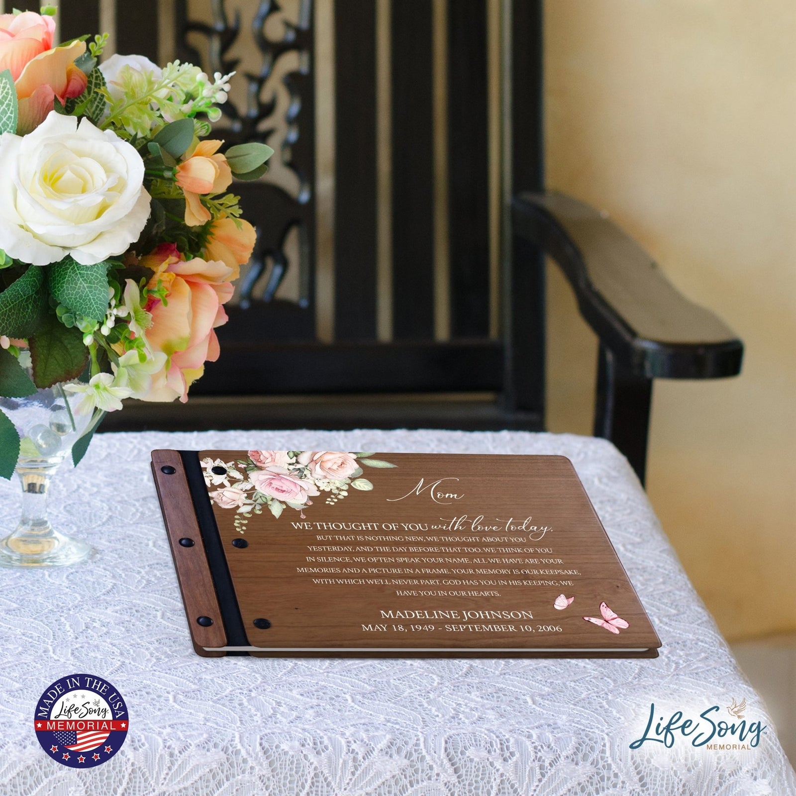 Personalized Medium Wooden Memorial Guestbook 12.375x8.5 - We Thought Of You (Cherry) - LifeSong Milestones