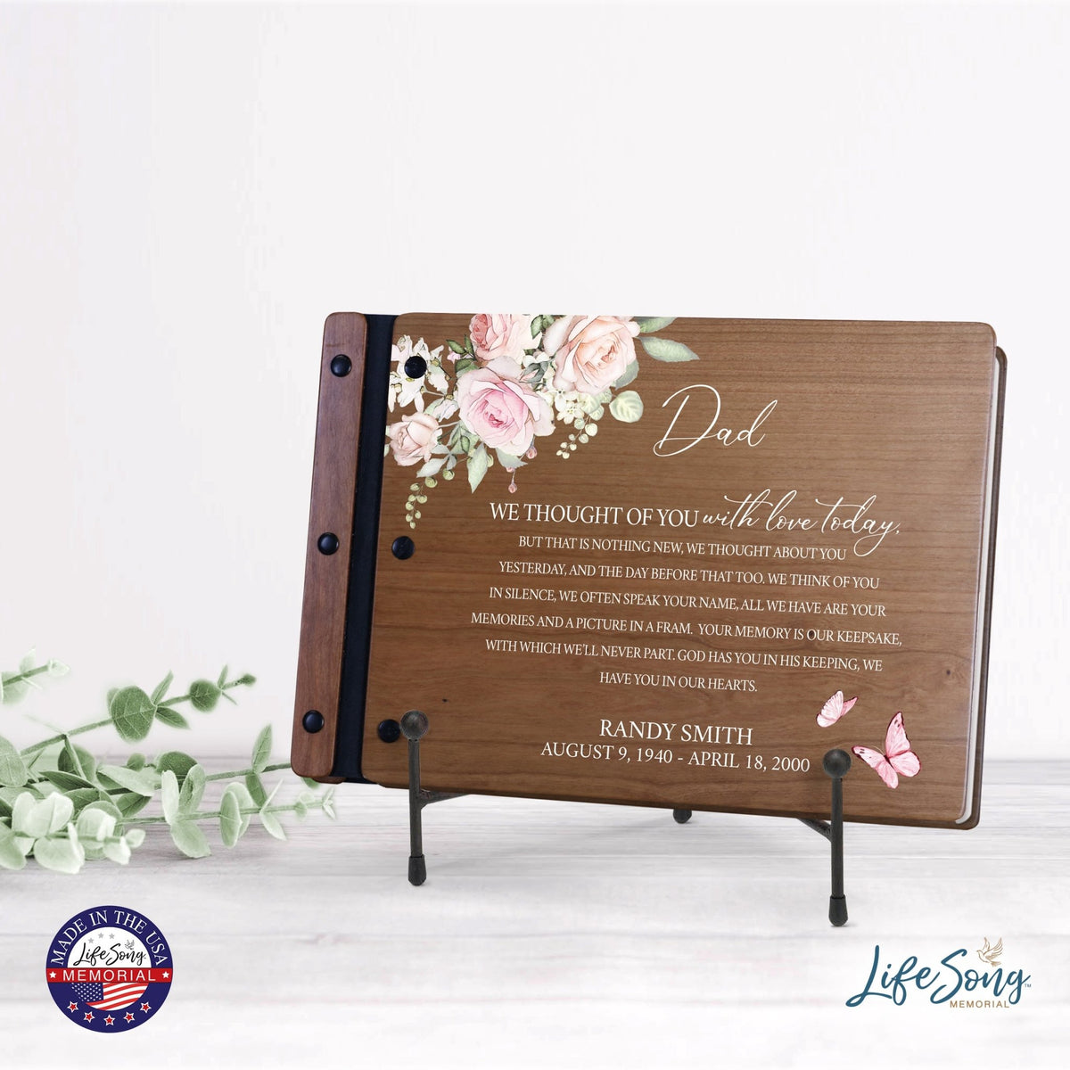 Personalized Medium Wooden Memorial Guestbook 12.375x8.5 - We Thought Of You (Cherry) - LifeSong Milestones