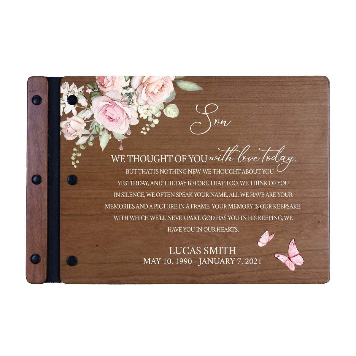 Personalized Medium Wooden Memorial Guestbook 12.375x8.5 - We Thought Of You (Cherry) - LifeSong Milestones