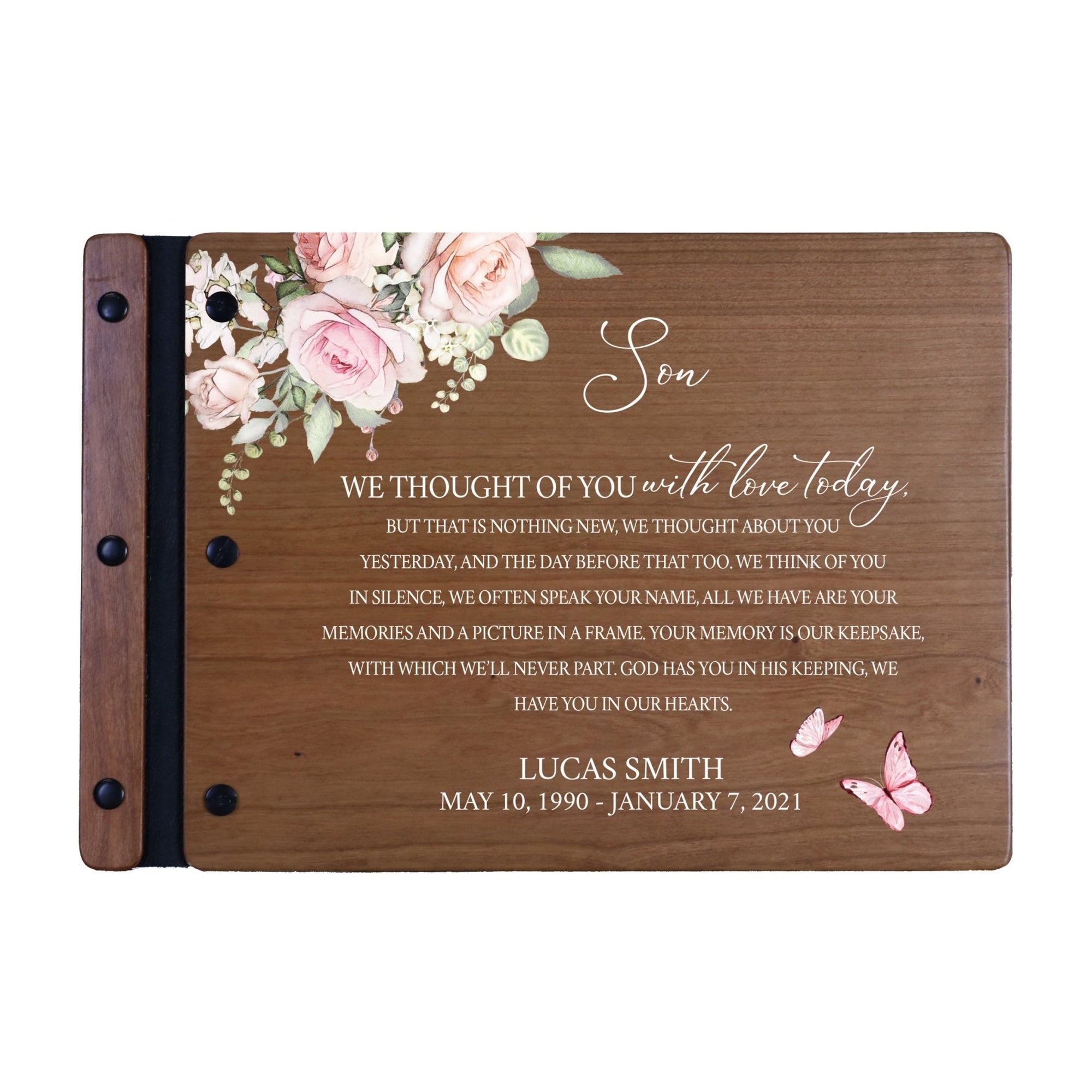 Personalized Medium Wooden Memorial Guestbook 12.375x8.5 - We Thought Of You (Cherry) - LifeSong Milestones