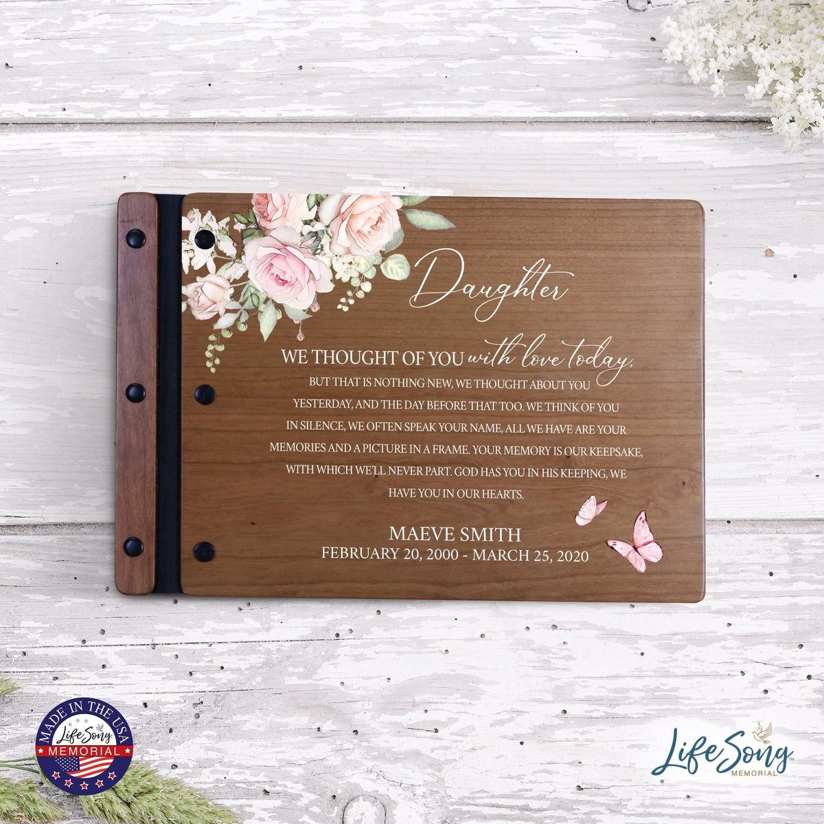 Personalized Medium Wooden Memorial Guestbook 12.375x8.5 - We Thought Of You (Cherry) - LifeSong Milestones