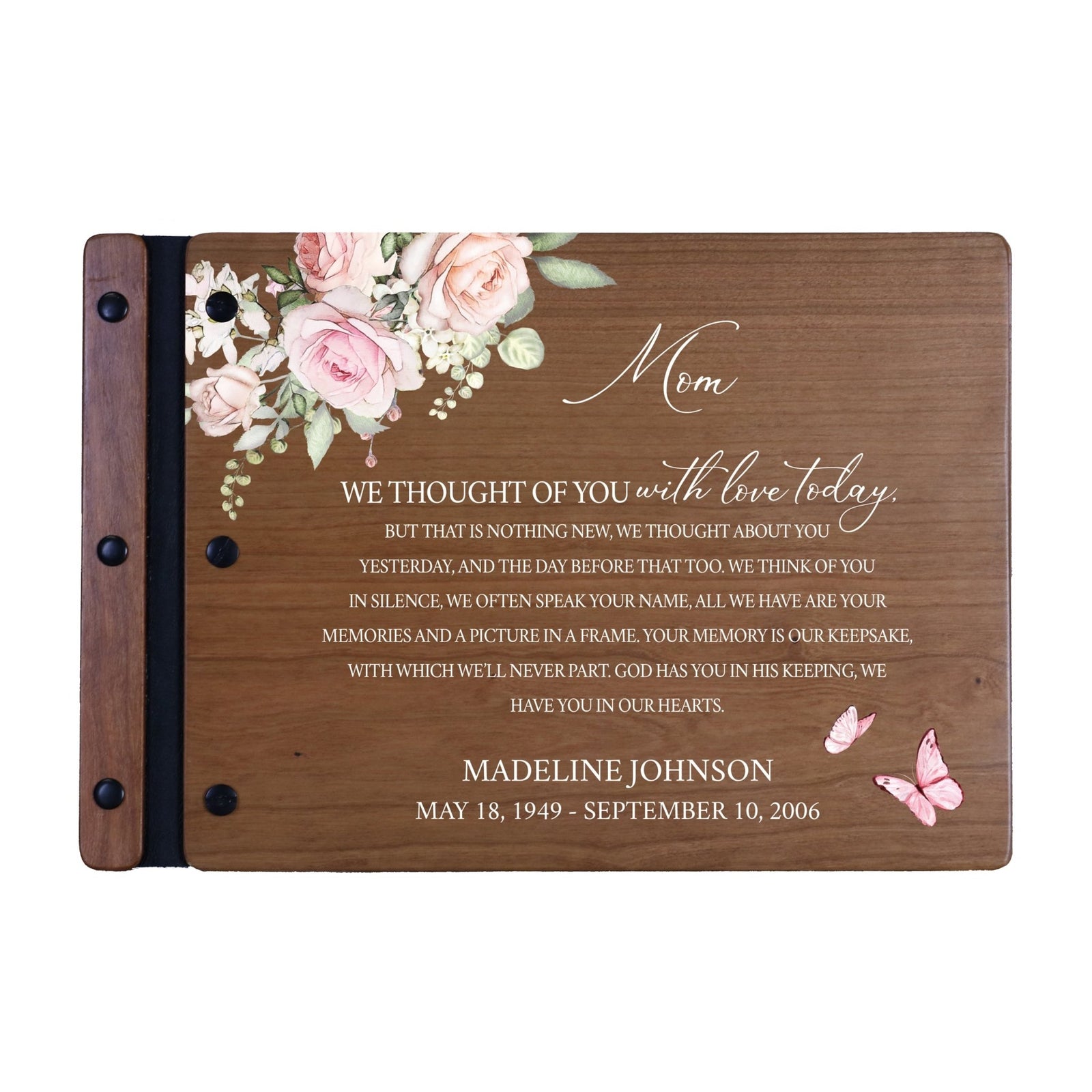 Personalized Medium Wooden Memorial Guestbook 12.375x8.5 - We Thought Of You (Cherry) - LifeSong Milestones