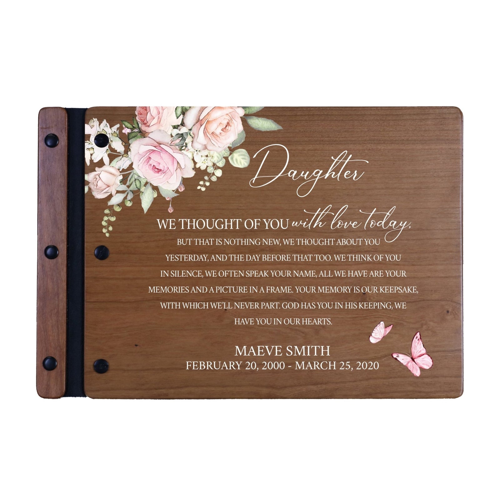 Personalized Medium Wooden Memorial Guestbook 12.375x8.5 - We Thought Of You (Cherry) - LifeSong Milestones