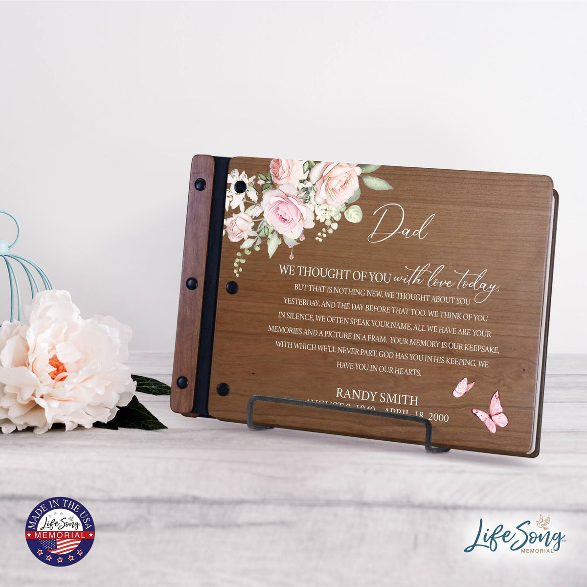 Personalized Medium Wooden Memorial Guestbook 12.375x8.5 - We Thought Of You (Cherry) - LifeSong Milestones