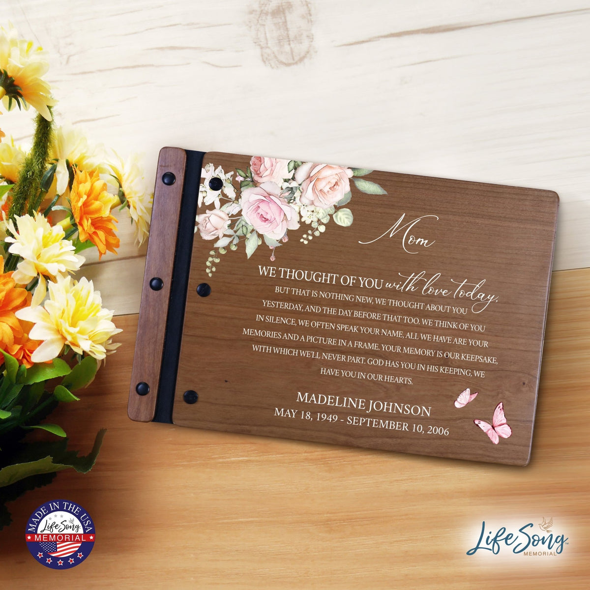 Personalized Medium Wooden Memorial Guestbook 12.375x8.5 - We Thought Of You (Cherry) - LifeSong Milestones